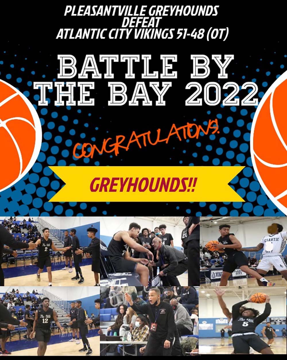 Pleasantville Greyhounds Defeat Atlantic City Vikings 51-48 (OT) Battle By The Bay 2022 flyer