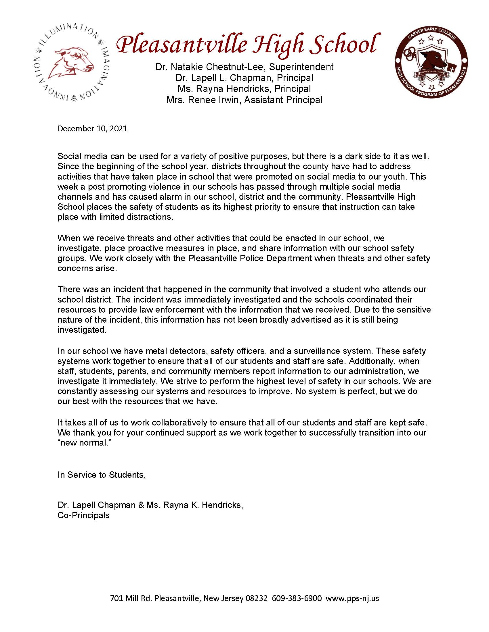 December 10, 2021 Letter